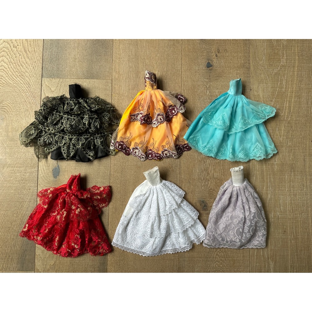 Vintage 90s Handmade Barbie Doll Ball Gown Dresses Lace Formal Lot of 6